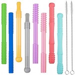 8 Pieces Baby Hollow Teething Tubes Soft Silicone Teether Baby Toy Baby Teething Straws for Infants with Tubes Brushes Helps Soothe Teething Irritation