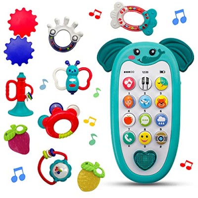 Baby Rattle Teether Toy Phone Set  10PCS Infant Newborn Baby Toys 6 to 12 Months  Grab Spin Rattle Shaker with Storage Box  Infant Teething Toys for Toddlers Boys Girls