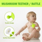 Baby Teethers for Babies 0-6 Months Baby Fruit Teething Toys and Mushroom Rattling Teether 5 Pcs Silicone Baby Teether Freezer Free and Pain Relief Infants(Green)