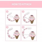 Baby Teething Toys Food Grade Silicone Ice Cream Teether Toy with Pacifier Clip Holder Set for Newborn Babies BPA Free Freezer Safe (Pink)