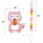 Baby Teething Toys for 3-6 6-12 Months Babies Silicone Teethers with Relief Beads Binky Holder and Pacifier Clips Raccoon Design for Boys and Girls (Pink)