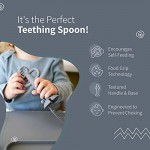 Busy Baby 2-in-1 Silicone Teether and Training Spoon for Self-Feeding and Baby Teething Relief Pewter