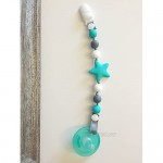 Football Baby Teething Toys with Pacifier Clip Teether Baby Gift Set (Turquoise Gray)