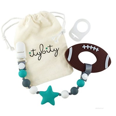 Football Baby Teething Toys with Pacifier Clip Teether  Baby Gift Set (Turquoise  Gray)