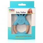 LittleFoot Nation Organic & Natural Bunny Rabbit Baby Teether Ring 100% BPA Free Pure Food Grade Silicone & Beech Wood Teething Pain Relief Toy for Toddlers & Infants (Blue)