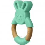 LittleFoot Nation Organic & Natural Bunny Rabbit Baby Teether Ring 100% BPA Free Pure Food Grade Silicone & Beech Wood Teething Pain Relief Toy for Toddlers & Infants (Green)