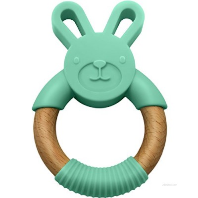 LittleFoot Nation Organic & Natural Bunny Rabbit Baby Teether Ring  100% BPA Free Pure Food Grade Silicone & Beech Wood  Teething Pain Relief Toy for Toddlers & Infants (Green)