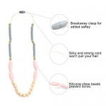 Lofca Baby Toys Silicone Teething Necklace for Mom to Wear-BPA Free -Anti Flammatory Drooling Teething Pain Reduce Properties-Nursing Necklace Perfect for Breastfeeding Moms-'Ina'(Rose Quartz)