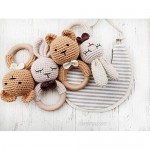Natural Crochet Teddy Bear Teether Baby Toy Rattle Forest Friends Amigurumi on Natural Wooden Teething Ring Rattle New Born Photography (Teddy Bear Rattle)
