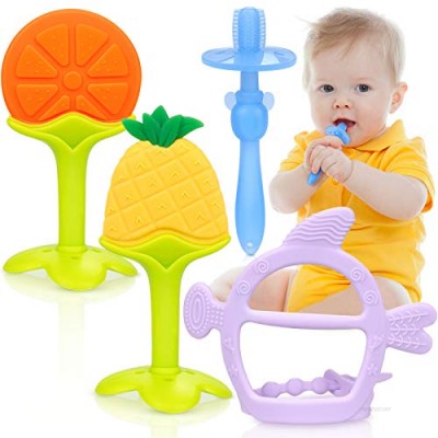 Odlila Baby Teething Toys Set/Baby Teether Chew Toys/Natural Organic Freezer Safe for Infants and Toddlers/ BPA-Free Teether Set for Boys & Girls