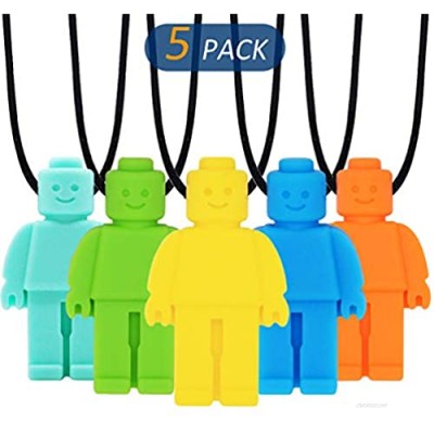 Sensory Chew Necklace for Kids  Boys or Girls (5 Pack) - Sensory Oral Motor Aids Teether Toys for Autism  ADHD  Baby Nursing or Special Needs- Reduces Chewing Biting Fidgeting for Kids Adult Chewers