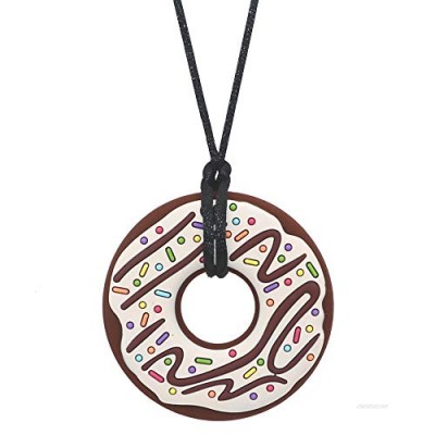 Sensory Oral Motor Aide Chew Necklace for Boys and Girls  Silicone Chocolate Donut Chewy Pendant Jewelry for Autism  ADHD  Baby or Special Needs - Reduces Chewing Biting Fidgeting for Heavy Chewers