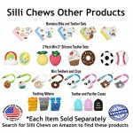Silli Chews 2 Inch Mini Donut Food Teething Toy Grey Kitty Cat Toy Animal Teether with Pink Pacifier Teether Strap Clip for Girls Popular Shower Gift Gum Soother
