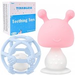 Teething Toys Tinabless Silicone BPA-Free Rattling Teething Ball and Baby Mushroom Teether Toy Set for Boys and Girls Sucking Stage Prevent Finger Chewing for Babies 3-6 Months 6-12 Months