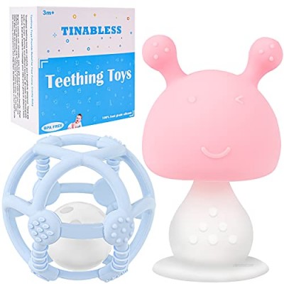 Teething Toys  Tinabless Silicone BPA-Free Rattling Teething Ball and Baby Mushroom Teether Toy Set for Boys and Girls Sucking Stage  Prevent Finger Chewing  for Babies 3-6 Months  6-12 Months