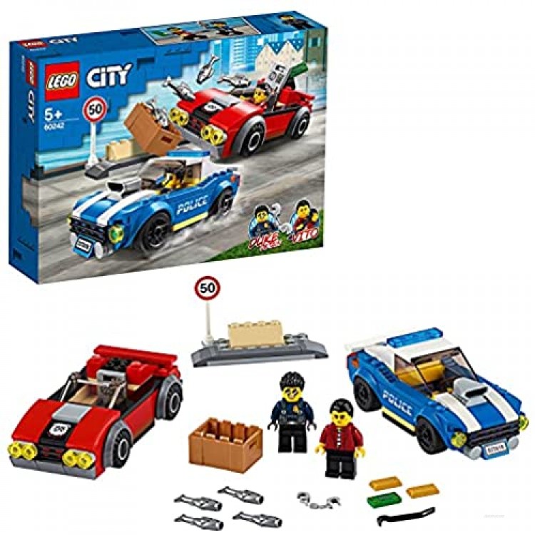 LEGO 60242 City  Police Highway Arrest with 2 Car Toys  Adventure Chase Building Set for Kids 5+ Year Old