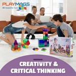 Playmags 3D Magnetic Blocks for Kids - 100 Blocks Set to Learn Shapes Colors & Alphabets - STEM Magnetic Toys help Develop Motor Skills & Creativity - Colorful & Durable Magnet Building Tiles & Idea Book