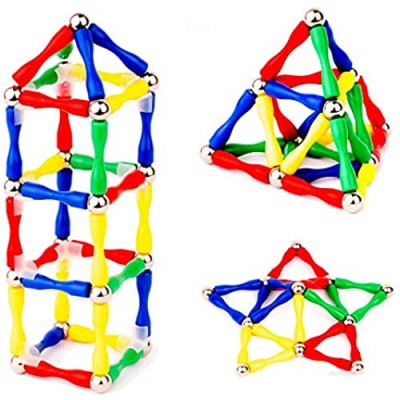 B.Great LTD Magnetic Sticks and Balls Building Toys - 124 Pcs Magnetic construction set - 3D Shapes Educational STEM Games - Magnets for Kids