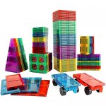 FYLD 100pcs Blazing Studio Magnetic Tiles with CAR Strongest Magnets Storage Bag Sturdy Safe Construction Children's 3D STEM Toy