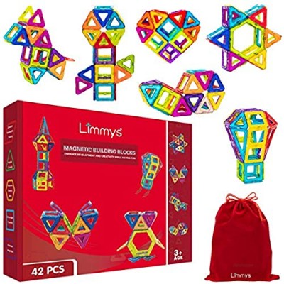 Limmys Magnetic Building Blocks – Unique Construction Toys for Boys and Girls – STEM Educational Toy – Includes 42 Pieces Idea Book & a Bonus Velvet Drawstring Bag