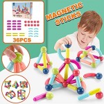 Magnetic Building Sticks Set Magnet Blocks Sculpture Toys Magnet Building Blocks Construction Set Educational Building Playing Stacking Game Toys Great Gift for Kids and Toddlers (36PCS)