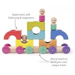 Tegu 12 Piece Magnetic Wooden Tram Building Block Toy Set Rainbow