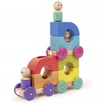 Tegu 12 Piece Magnetic Wooden Tram Building Block Toy Set Rainbow