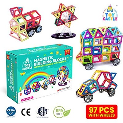 TOY CASTLE Magnetic Building Blocks for Kids ( 97 Pieces) Building Set with Wheels Construction Games- Creativity Educational STEM Toys Boys toys for 5 year old boys and kids toys age 4